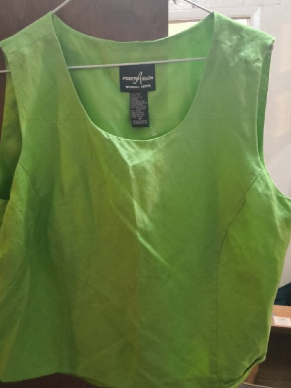 Positive Attitude Petite Bright Green Sleeveless Blouse Shell Top
